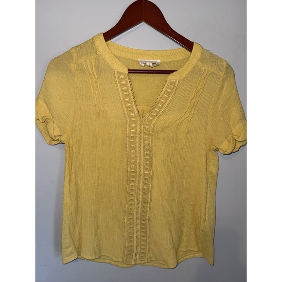 Flower & Feather Tops - Flower & Feather Women Yellow Short Sleeve Blouse S